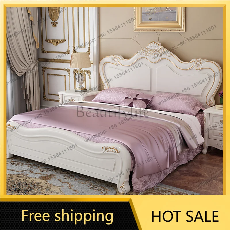XX.Headboards Princess Bed Wooden European Simple Design Beauty Bedroom Bed Sleeping Mobile Letto Matrimoniale Trendy Furniture