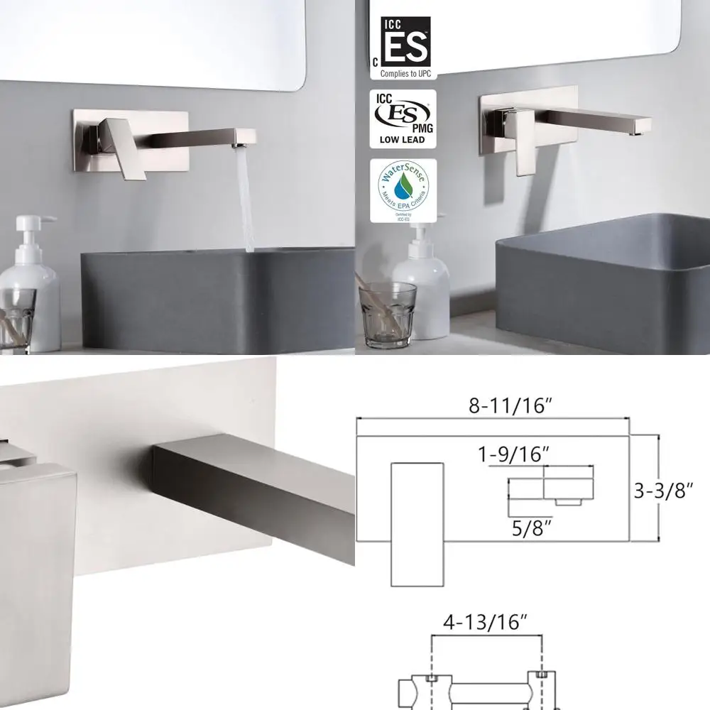 Rubinetto per lavabo a parete con maniglia singola per mancini con valvola grezza in finitura nichel spazzolato