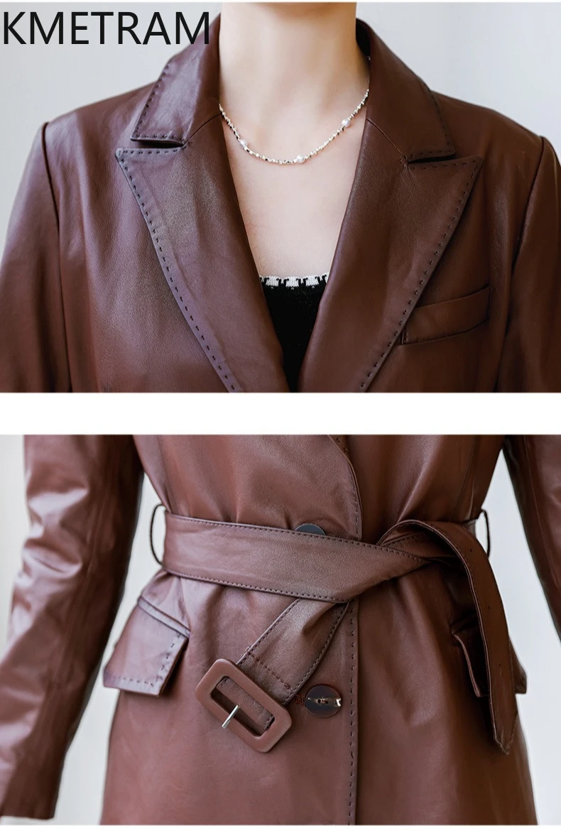 Giacca in vera pelle Donna 100% pelle di pecora Marrone Giacche Donna Trench in pelle di media lunghezza di lusso Abiti autunnali 2025 дубл Javка