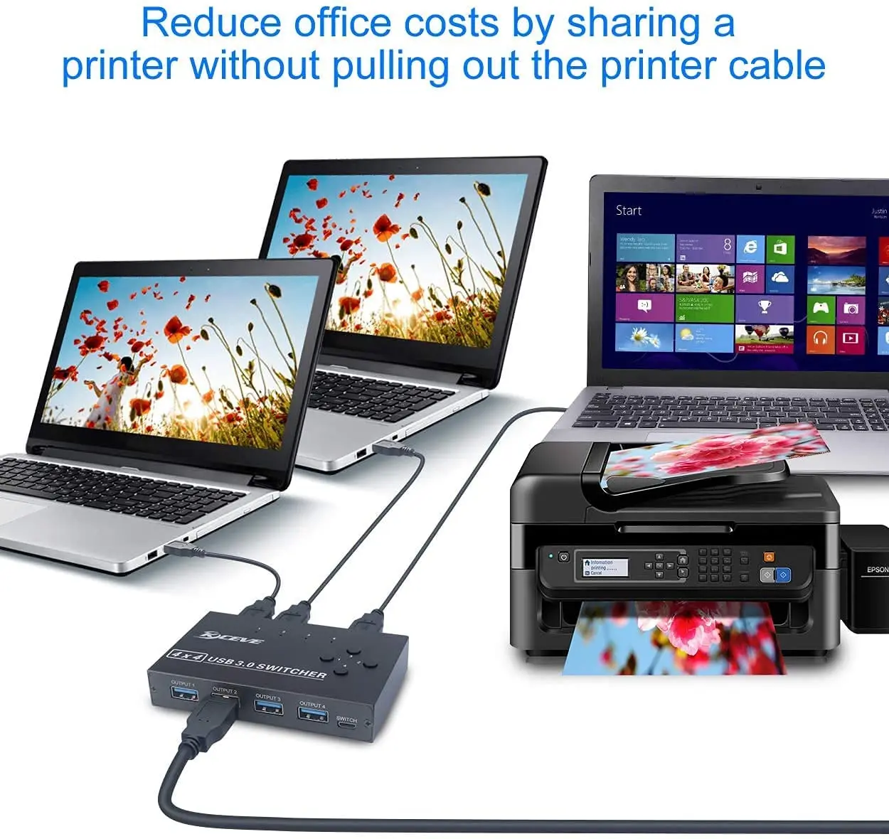 EOVOE USB التبديل محدد KVM الجلاد 3.0 Hub 3 0 KM 4 الكمبيوتر المضيف حصة 4 أجهزة USB لطابعة لوحة المفاتيح والماوس KVM التبديل #3