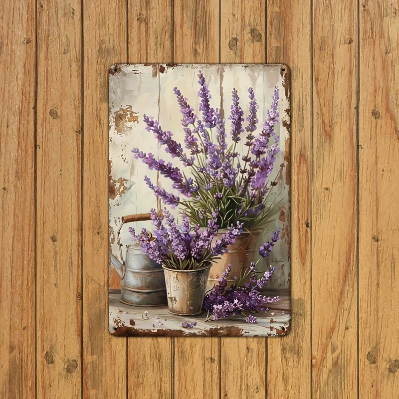 1piece of retro lavender flower metal sign - rust proof and waterproof wall decoration, multifunctional retro style home and bar