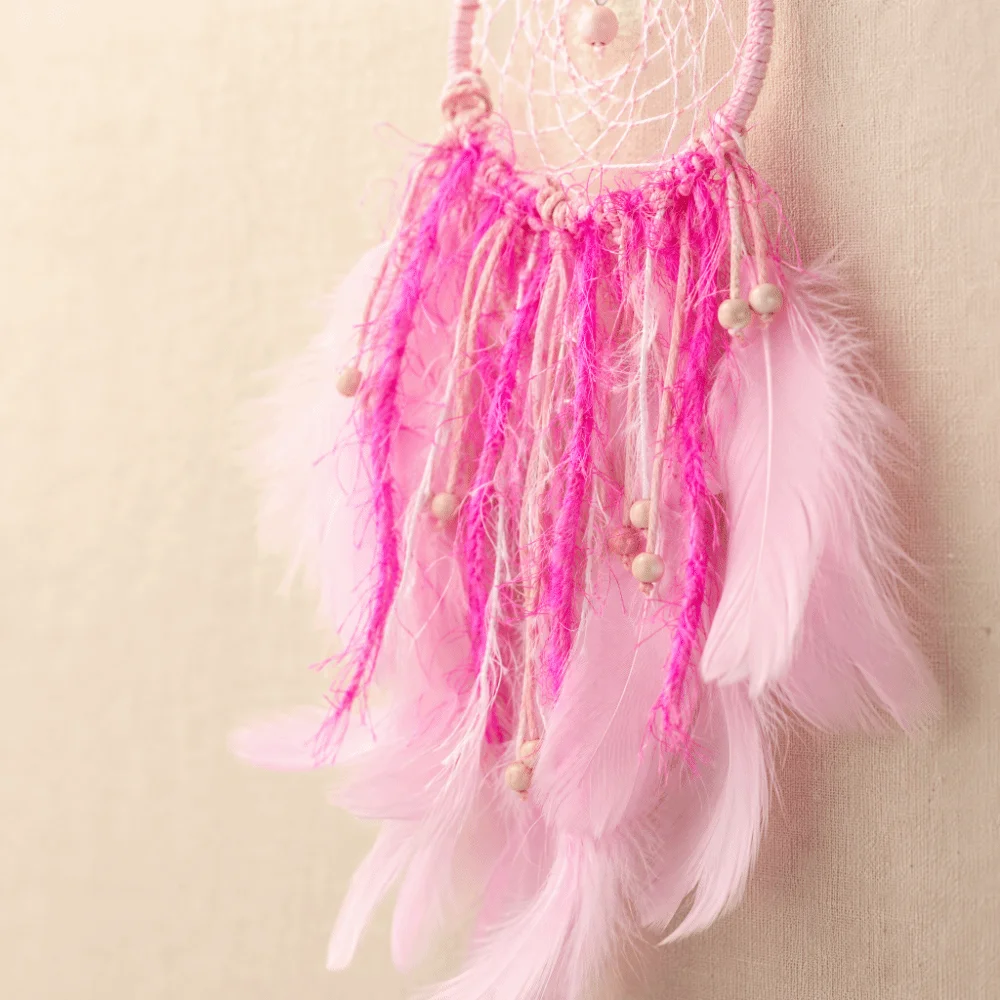 Pink Feathers Dreamcatcher Pendant Handmade Craft 4.33x13.78in Wall Hanging Dreamcatcher Hanging Design Dreamcatcher Decoration