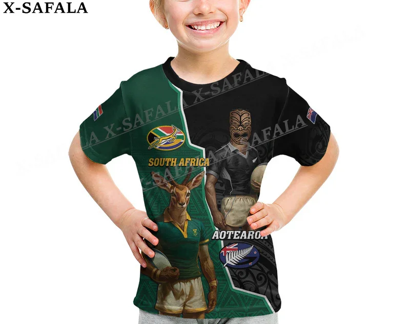 South Africa Rugby Go Springboks Kid  Children 3D Print Mesh Fiber T Shirt Top Summer Tee Men Streetwear Shorts Sleeve Sport-1