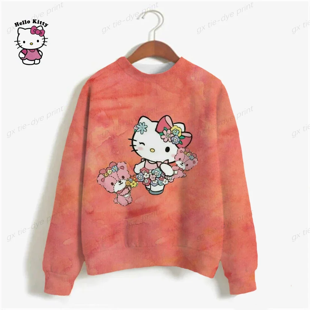 HELLO KITTY Print Women Hoodies Sweatshirts Streetwear Cute Oversized Hoodies Pullover Cropped Hoodies Females Y2k