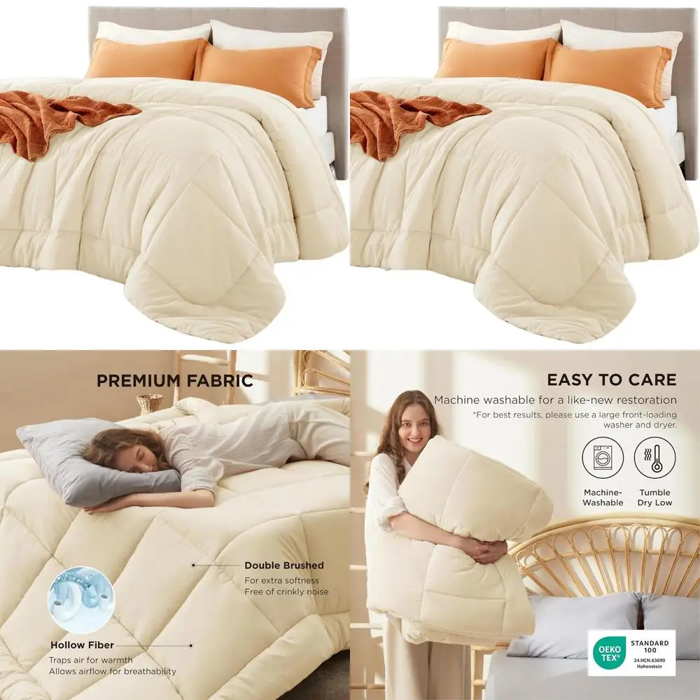 

Стеганое одеяло-вкладыш Twin XL - всесезонное, с наполнителем из искусственного пуха, с ушками для крепления, кремовое, 92x68 дюймов