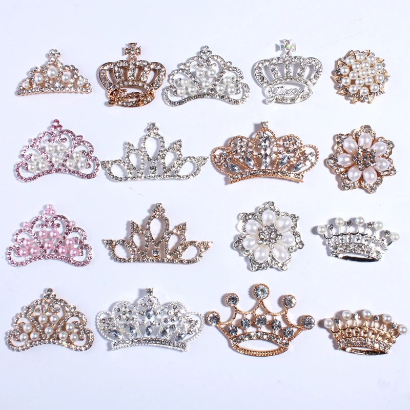 

30PCS New Fashion Crown Rhinestone Buttons With Ivory Beads For Hair Accessories Crystal Jewelry For Women Decoration