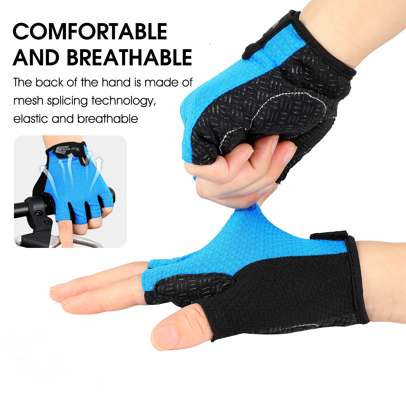 WEST BIKING Bicycle Half Finger Gloves Breathable Outdoor Camping Fishing Gym Gloves Unisex Shockproof Fingerless Bike Equipment