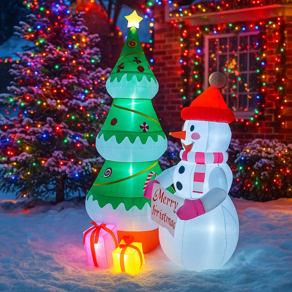 2.4 متر/7.8FT زينة عيد الميلاد لعبة قابلة للنفخ ثلج وشجرة عيد الميلاد مع علب الهدايا ساحة المنزل الحلي لعبة ديكور LED للحفلات #4