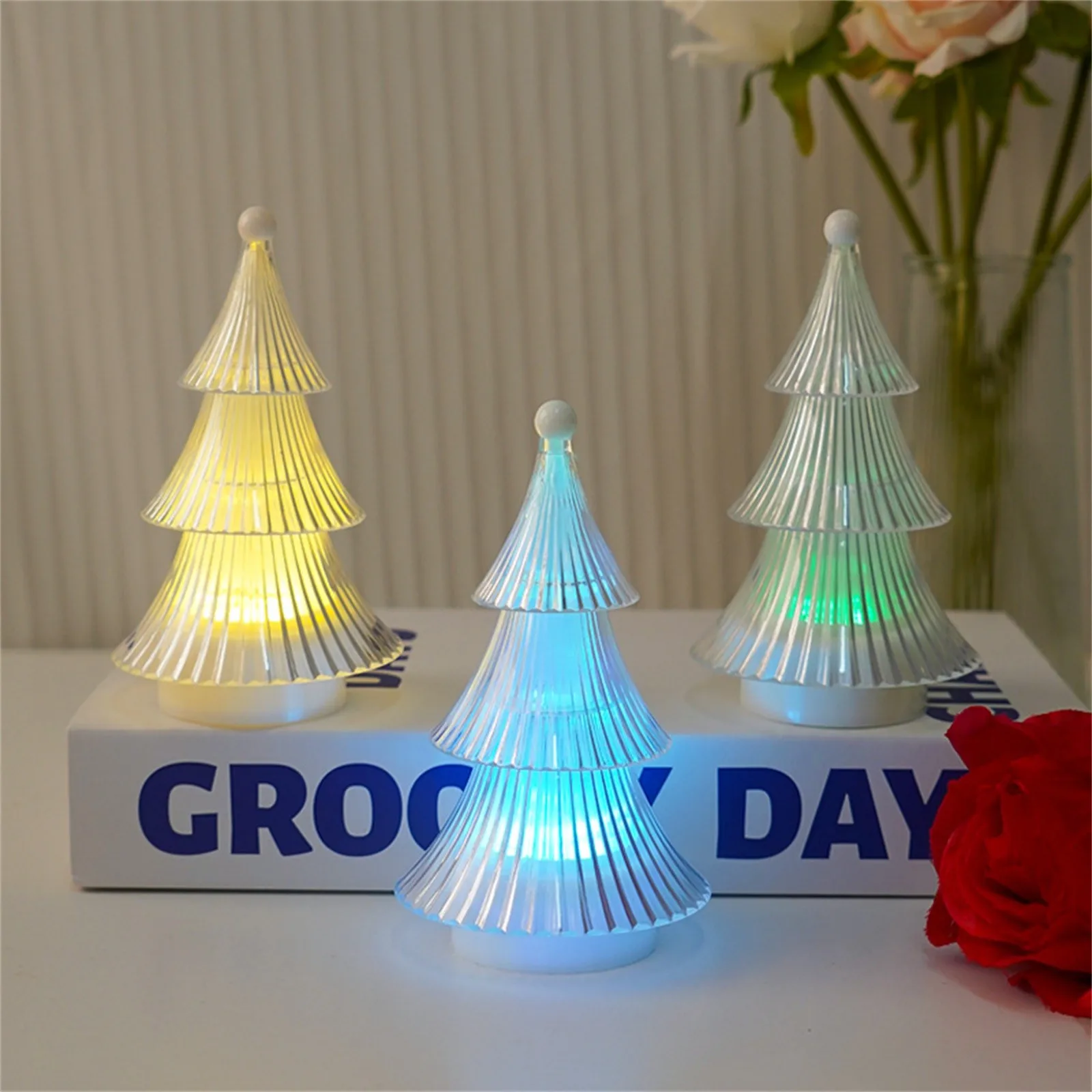 Three-tiered Christmas Tree Night Lamp Diamond Crystal Pagoda Night Lamp Bedroom Ambiance Lamp Christmas Decorative Light