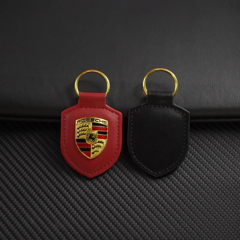 LLavero de cuero con escudo para coche, regalo para hombres y mujeres, llavero con cordón, joyería para Porsche 911 Cayenne Cayman Panamera Macan Taycan Boxster