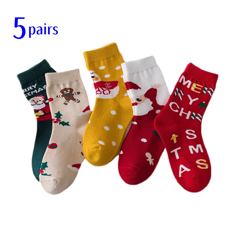 5Pairs/lot Christmas Children's Socks For Girls Boys Cotton Fashion Kids Girl Boy Socks Autumn Winter Santa Claus New Year Gift