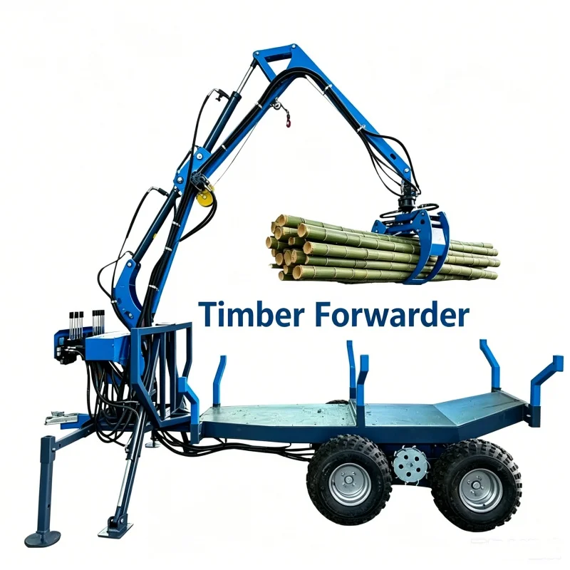 Factory Price Hydraulic Timber Trailer with Gas Diesel Crane Log Grapple Forestry Loader Remolque