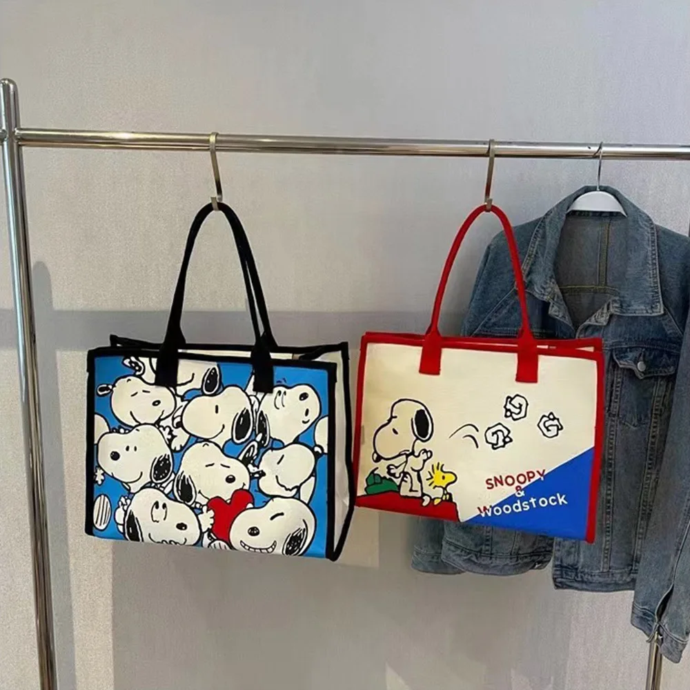 Snoopy Cartoon Canvas Handbag Fashion Portable Satchel Kawaii Anime Mommy Canvas Bag Commuter Backpack Women Tote Birthday Gifts