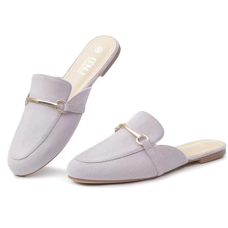 Women's Mules for Woman Buckle Flats Comfortable Slip on Women Mules Flats Shoes Backless Loafers