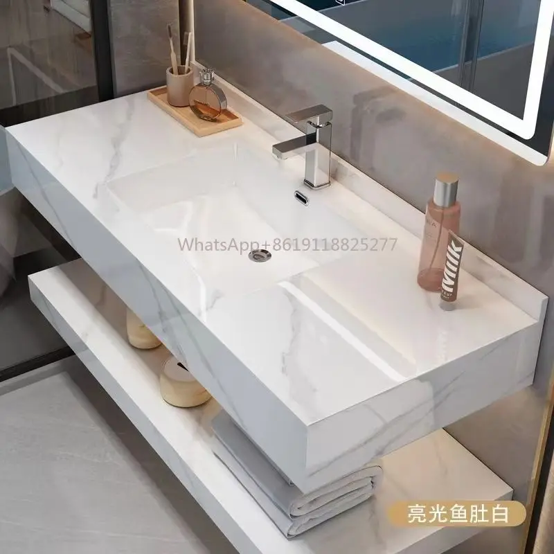 Lavabo de mármol, lavabo de piedra Artificial con espejo inteligente, armario de combinación de baño, tocador, montado en la pared, nuevo