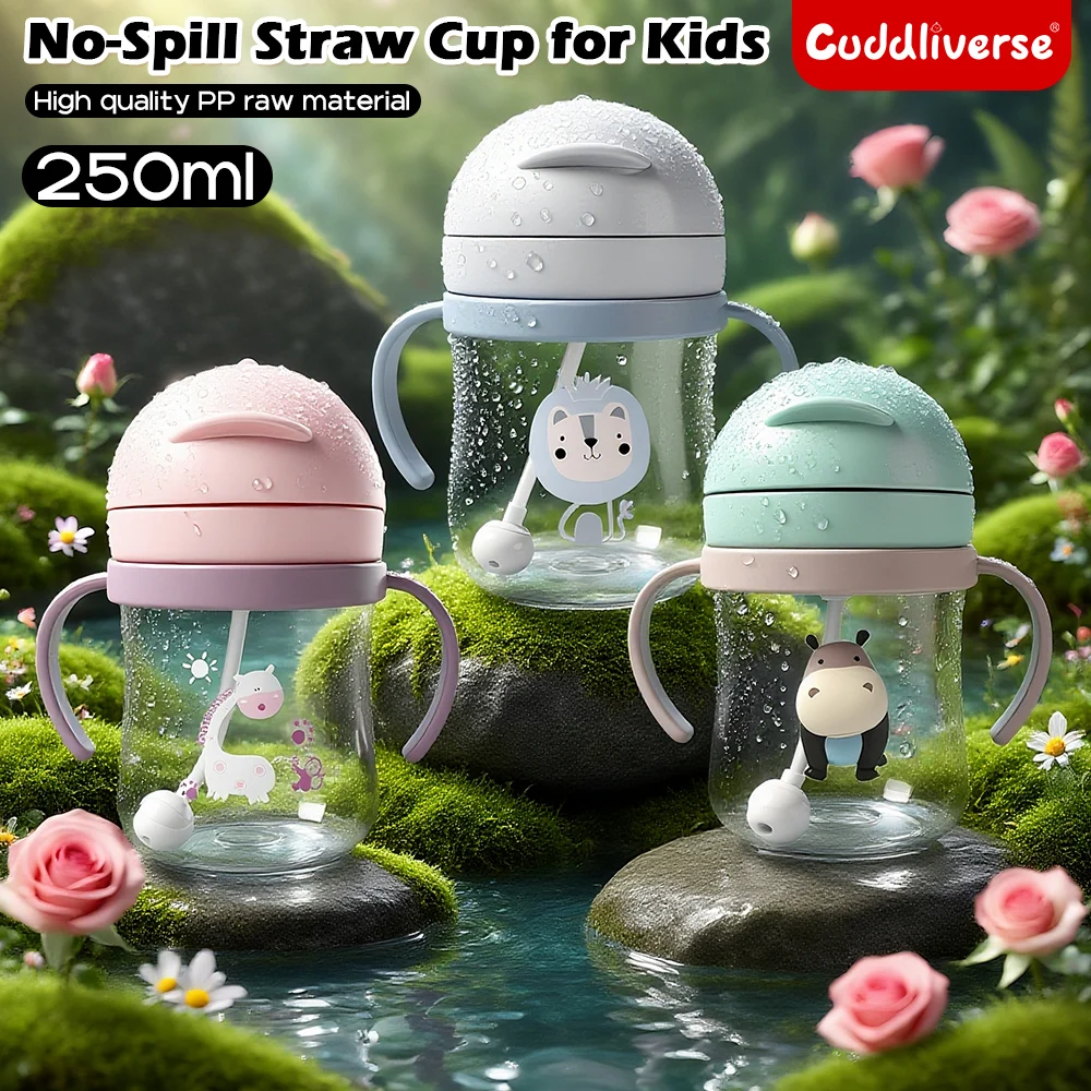 

250 ml Cartoon Pattern Double Handle Straw Mug, Bottle Water Bottle for Infants, Toddlers, Kindergarten, Gravity Ball Bottle