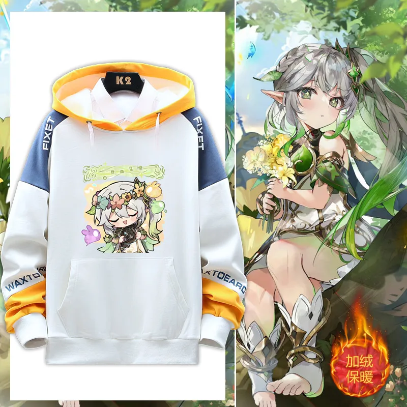 Genshin Impact Nahida Hoodie Anime Print para Homens e Mulheres, Q-Version, Jogos de Personagem, Streetwear Periférico, Fatos de treino