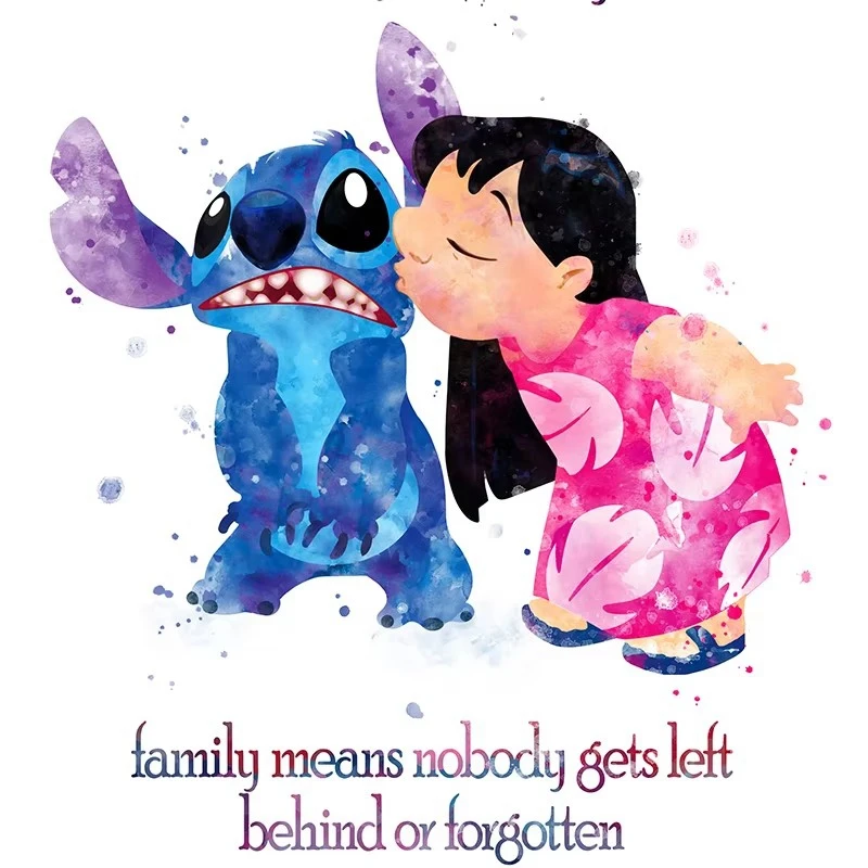 Lilo and Stitch Watercolor Art Print Ohana Means Family Poster Kids Birthday Gift Stitch Canvas Painting Nursery Kids Wall Decor