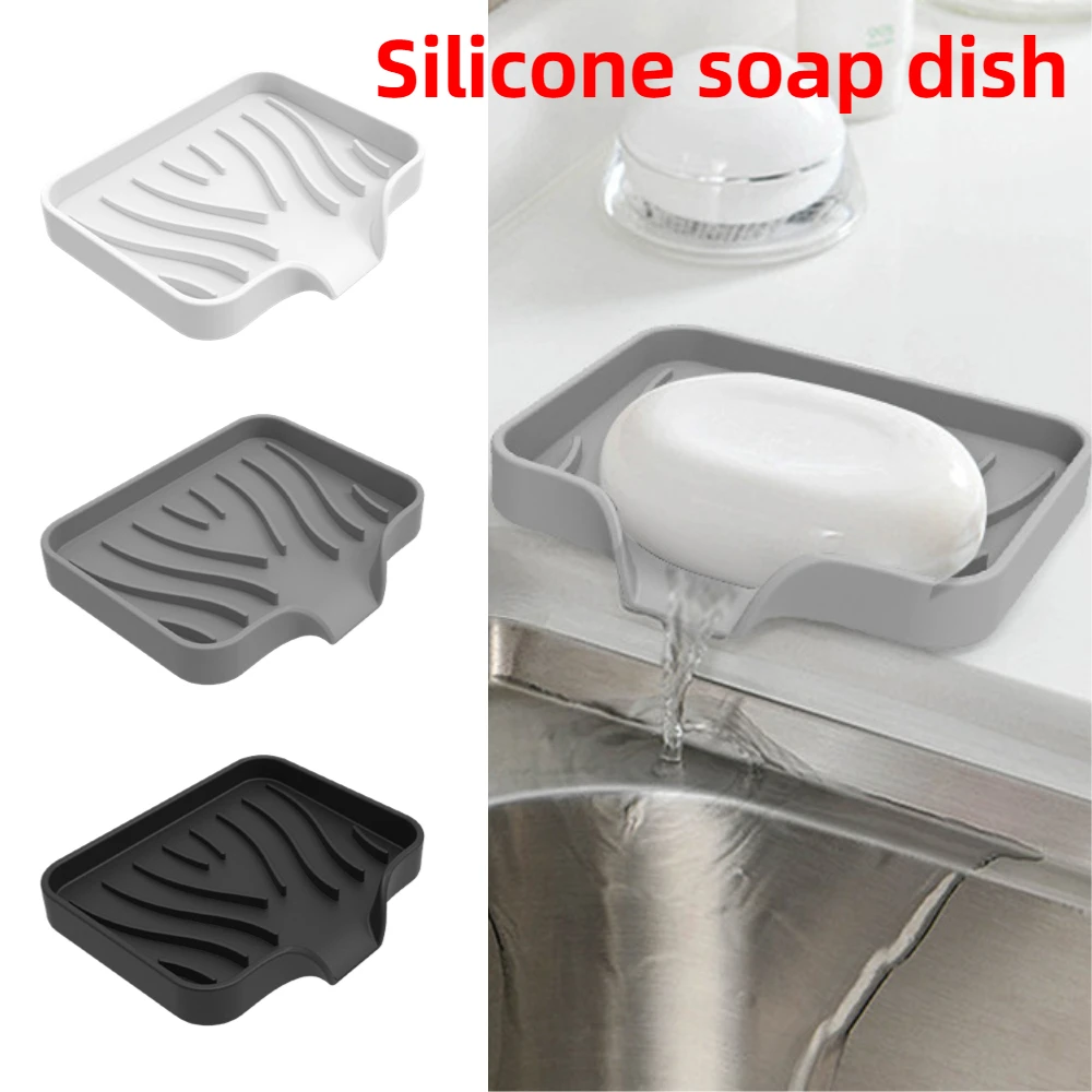 Silicone Soap Tray Self-Draining Soap Pad Multifunctional No-Punch Sink Tray Storage Rack for Bathroom and Kitchen Supplies