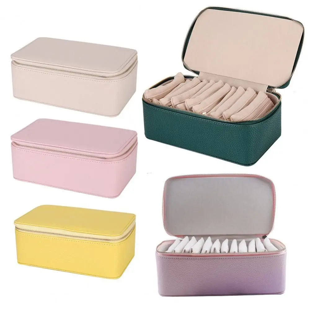 

New Portable Travel Jewelry Box PU Leather Large Capacity Jewelry Case with 6/12pcs Small Pouches Earring Storage Case