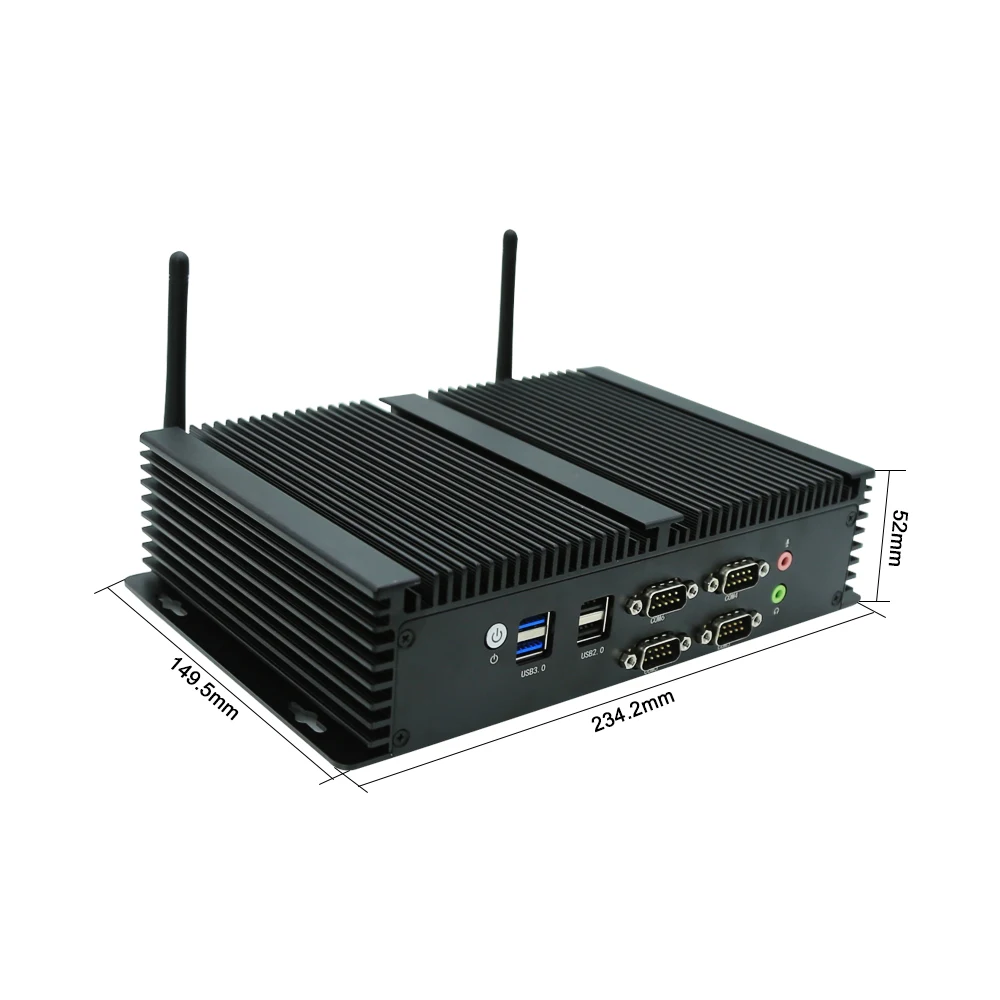 Industrial Fanless Mini PC 6x COM Port Intel i5-8250U 6200U/i3-8130U 8GB/16GB DDR4 Dual 2.5G LAN GPIO for Digital Signage IoT