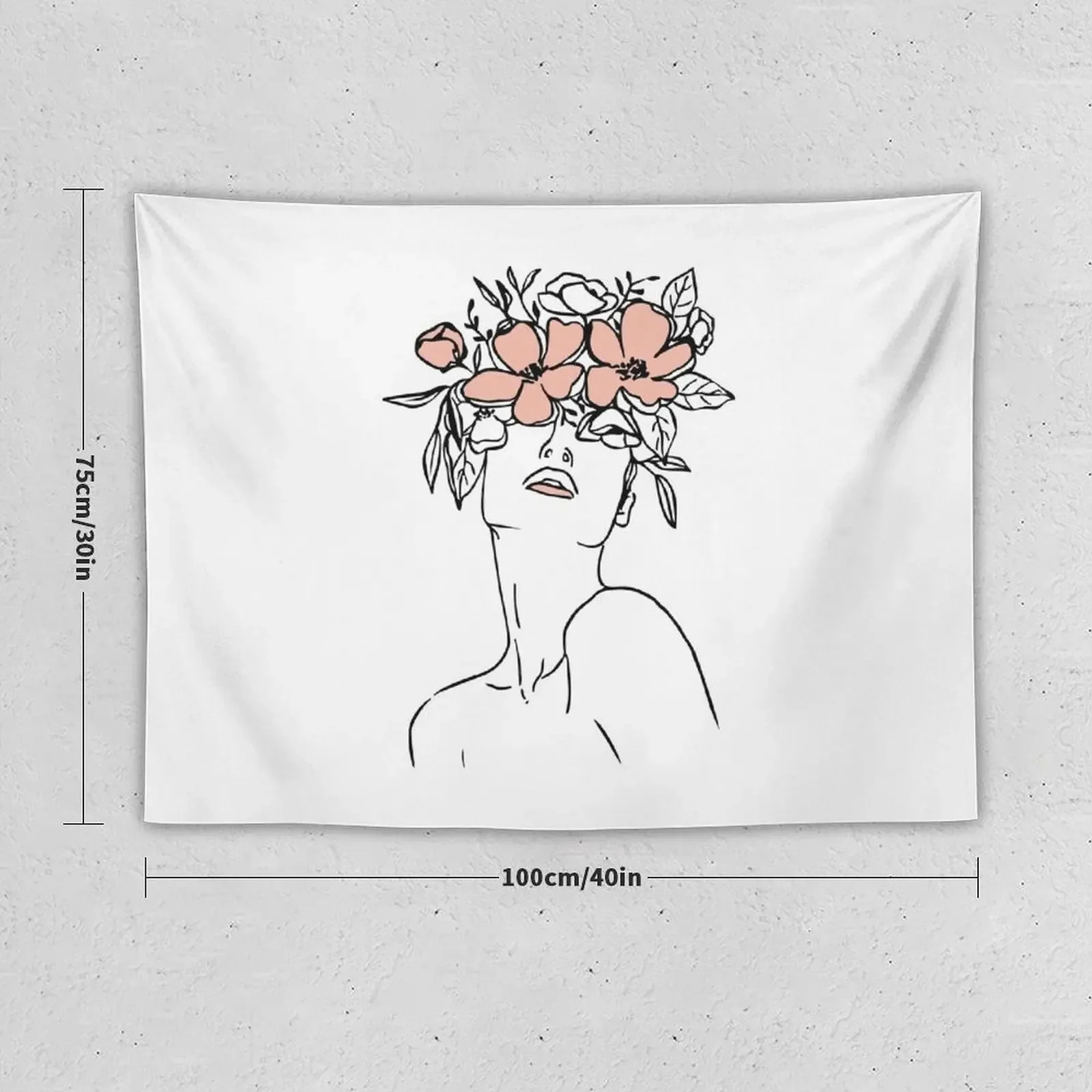 Copy of ,Woman With Flowers Minimal Line Art, Modern Head Tapestry Decoration For Rooms Wall Hanging Tapestry