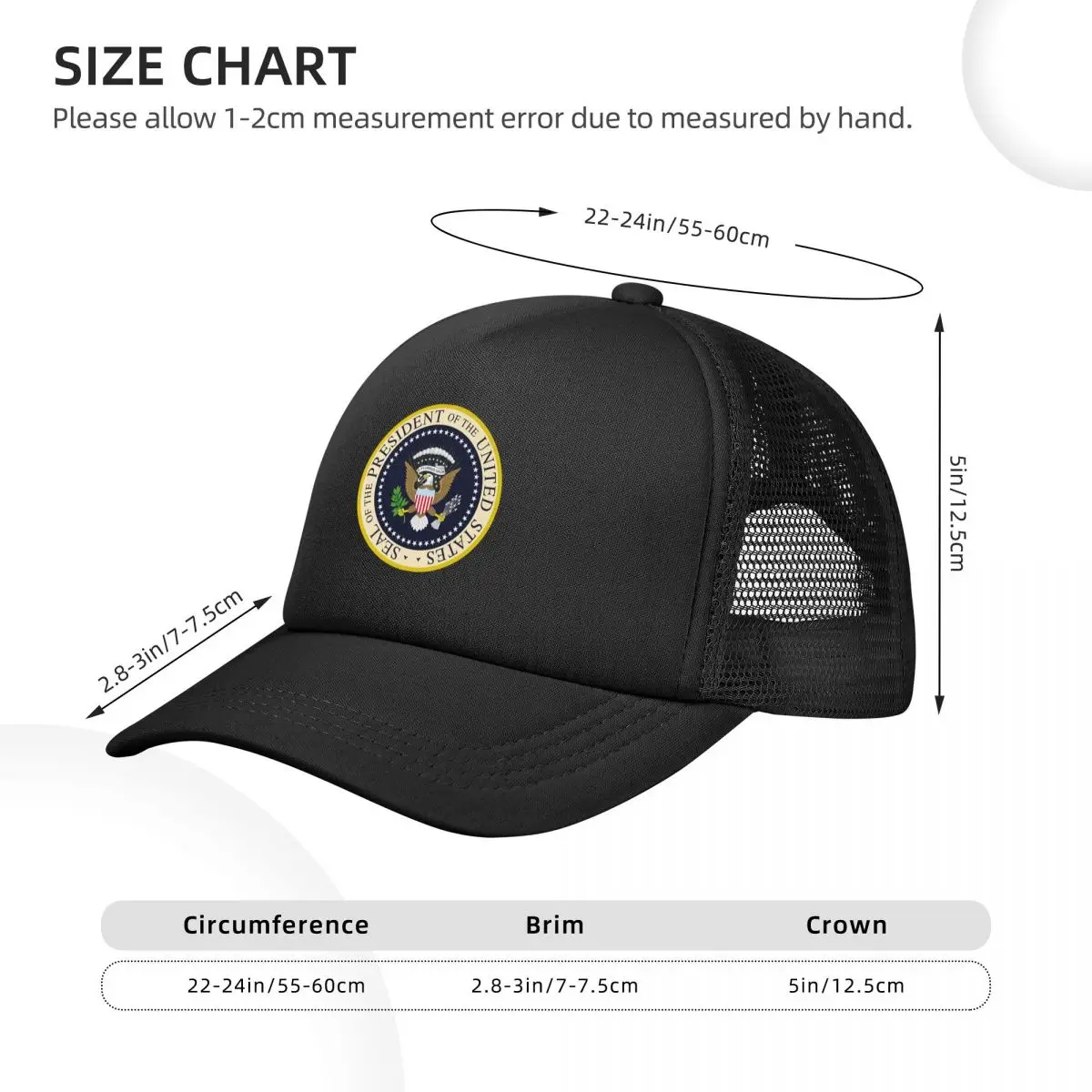 Unisex Mesh Baseball Cap, Selo do Presidente dos Estados Unidos, Primavera e Verão