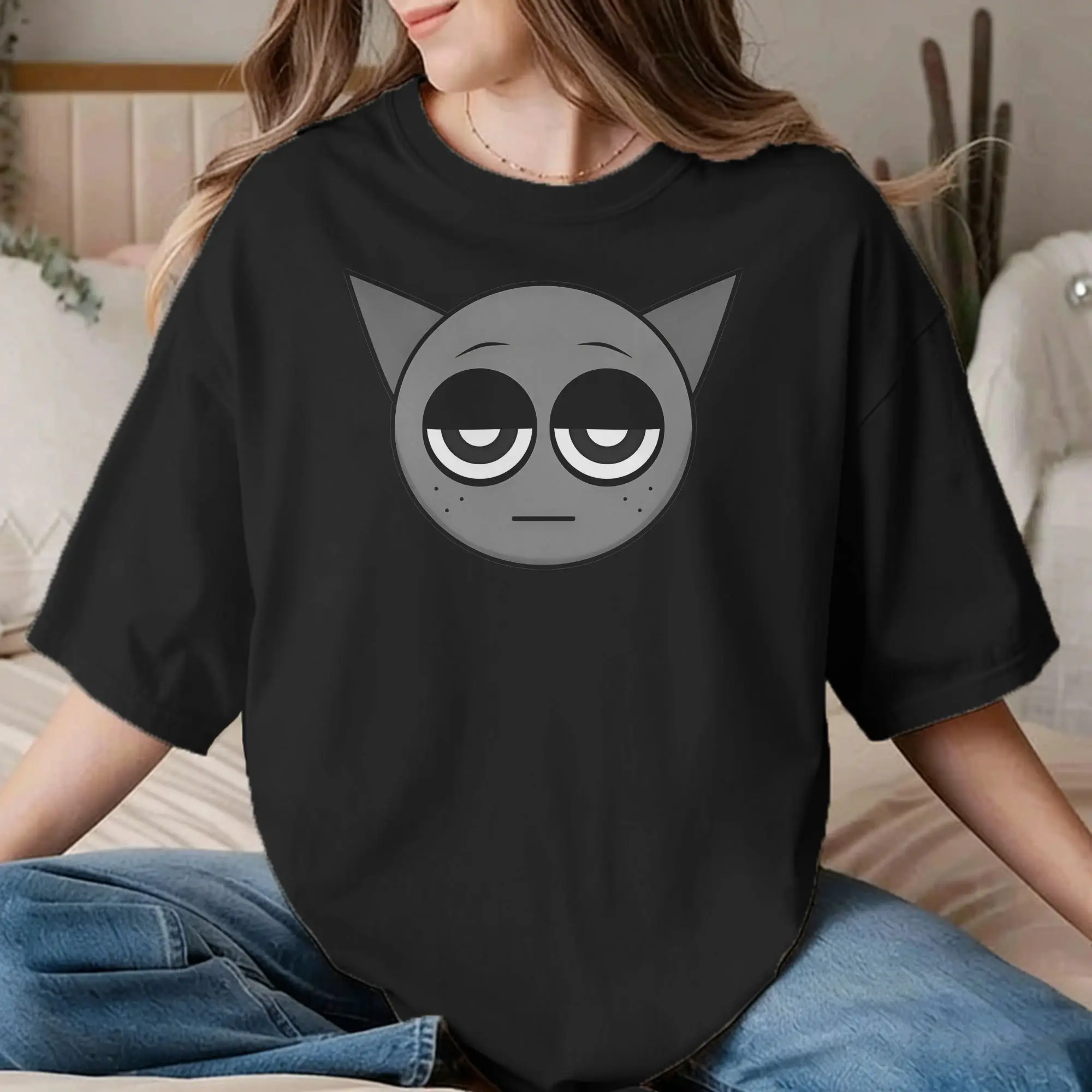 Sprunki Gray Head Men Women T Shirt Beats Game Novelty Tee Shirt Short Sleeve Round Collar T-Shirt 100% Cotton Gift Idea Clothes