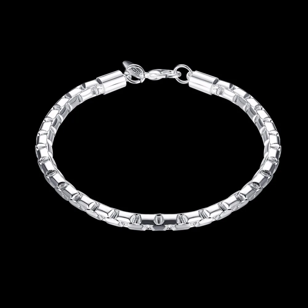 Lekani Men's Fine Jewelry 4mm Round Chains 20cm 925 stamp silver color Bracelets Bangles Pulseiras De Prata Male Gift