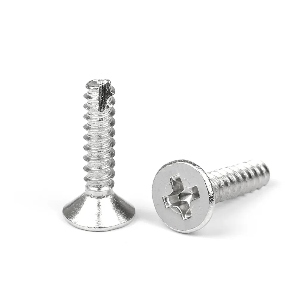 JUIDINTO 20-100pcs 304 Stainless Steel Phillips Flat Head Cutting Tail Self Tapping Screws M2-M5 KT CSK Head Screws for Wood