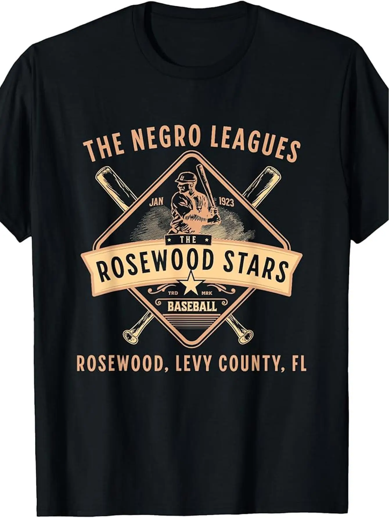 

Мужская винтажная бейсбольная футболка Negro League 1923 года — звезды из палисандра, леви, FL, ретро-дизайн с бриллиантами и летучими мышами