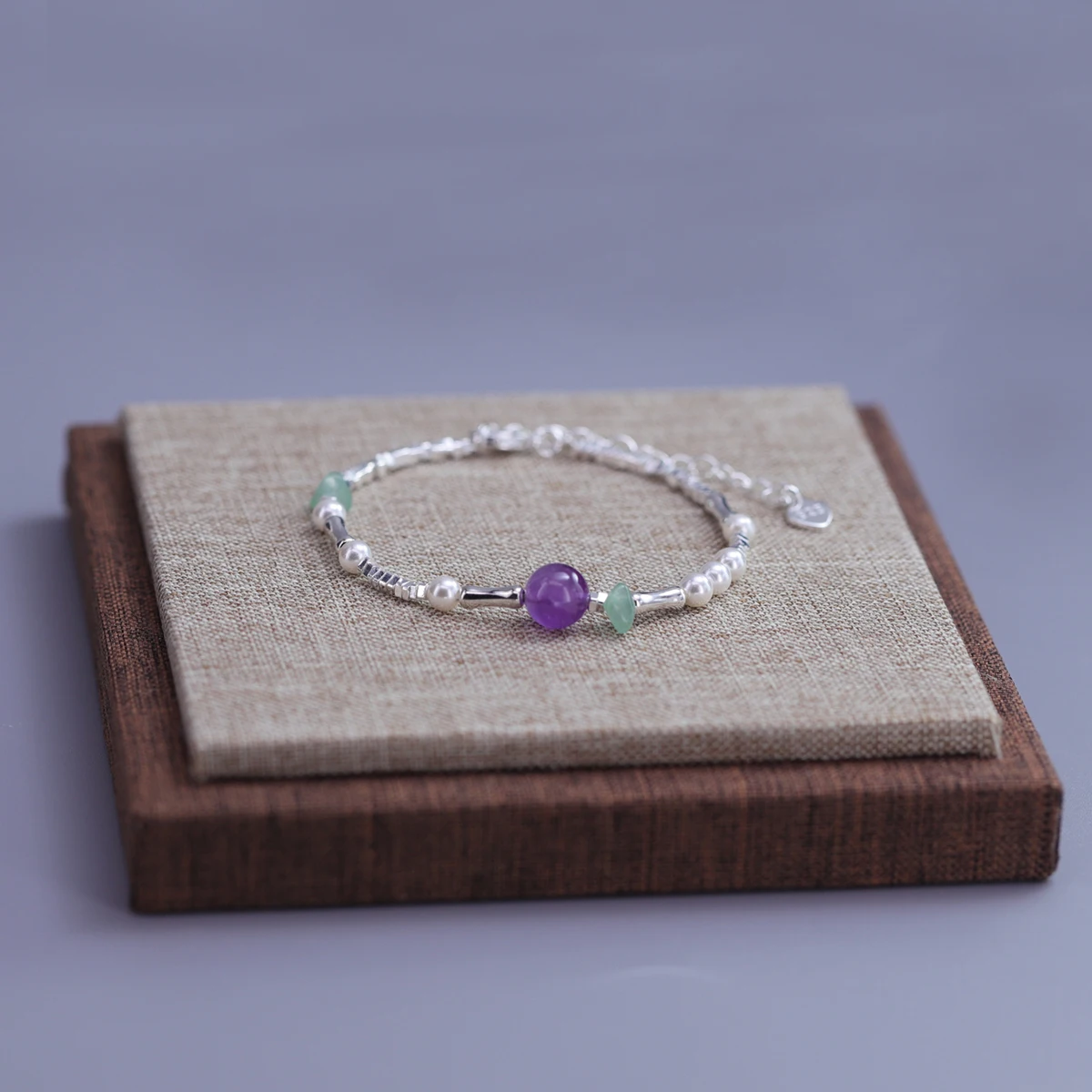 Sam Panda 925 Sterling Silver Natural Shell Pearl Amethyst Bamboo Bracelet For Women Gift Aventurine Jewelry Dropshipping
