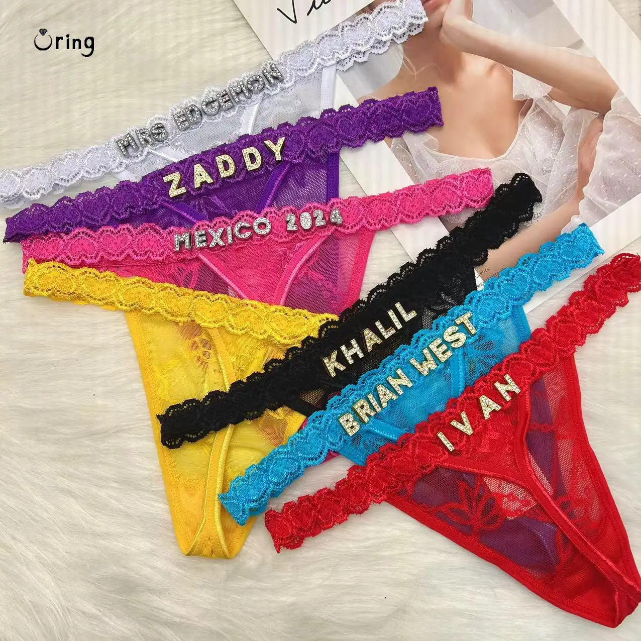 

Customize Thong Panties Hollow Butterfly 2PC/set Name Gifts For Women Custom Hotwife Lingerie Underpants Lace String Underwear