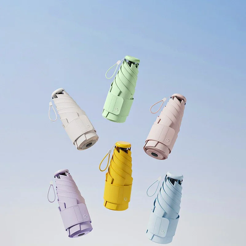 Mini Pocket Series 6 Dual-Rib 5-Fold Umbrella, Black Glue Coated Easy-Retract UV Protection Sun & Rain Dual Use