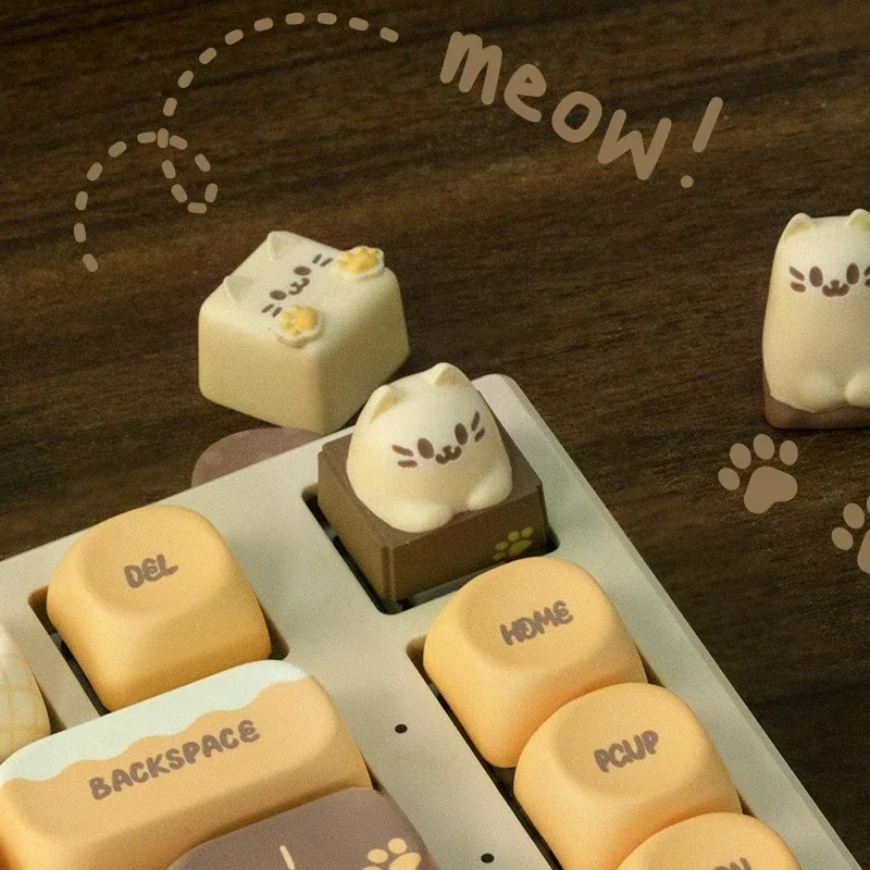 

Beige brown cat Theme Keycaps Set 145keys 3D Resin Artisan Key Caps Custom Original Handmade Keycaps for Mechanical Keyboard