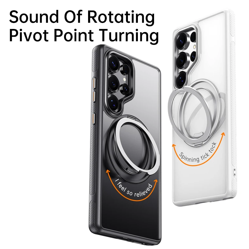Suitable for Samsung S25 Ultra phone case, transparent 360-degree damping rotating stand with gear sound, Galaxy S25 shell, magn