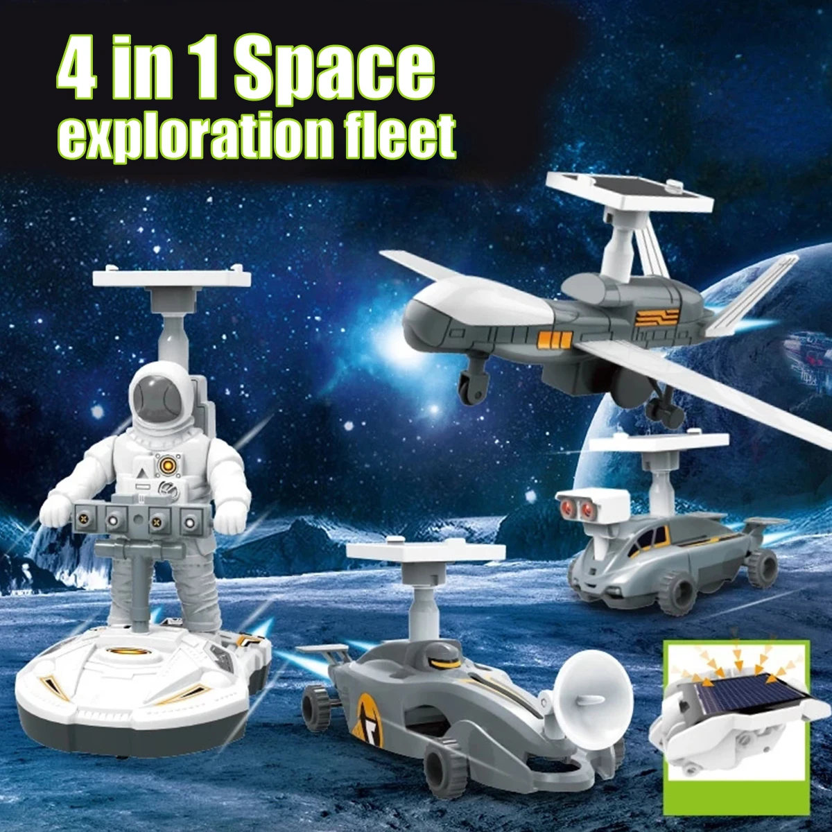 Kit de construcción de Robots de ciencia, juguetes de construcción 4 en 1, potencia Solar, Flota de Exploración de Luna espacial, Robots de descubrimiento, aprendizaje educativo