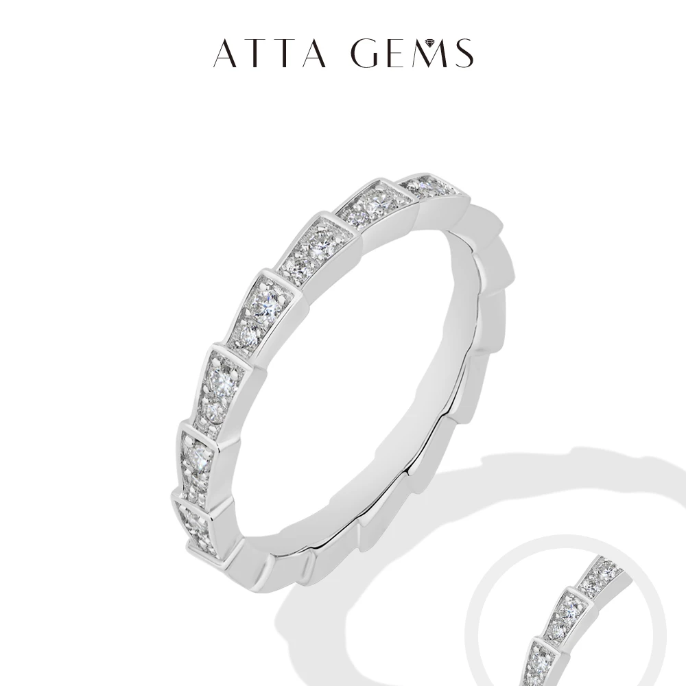 

ATTAGEMS S925 Silver Snake Ring Pave Moissanite Wedding Eternity Band Stackable Luxury Fine Jewelry forWomen Pass Diamond Tester