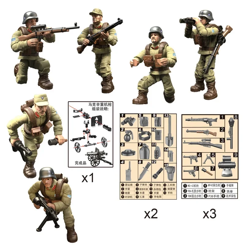 Simulazione Action Figure mobile Joint Doll compatibile con Lego Building Blocks World War II German Military Puppet Boys Toys