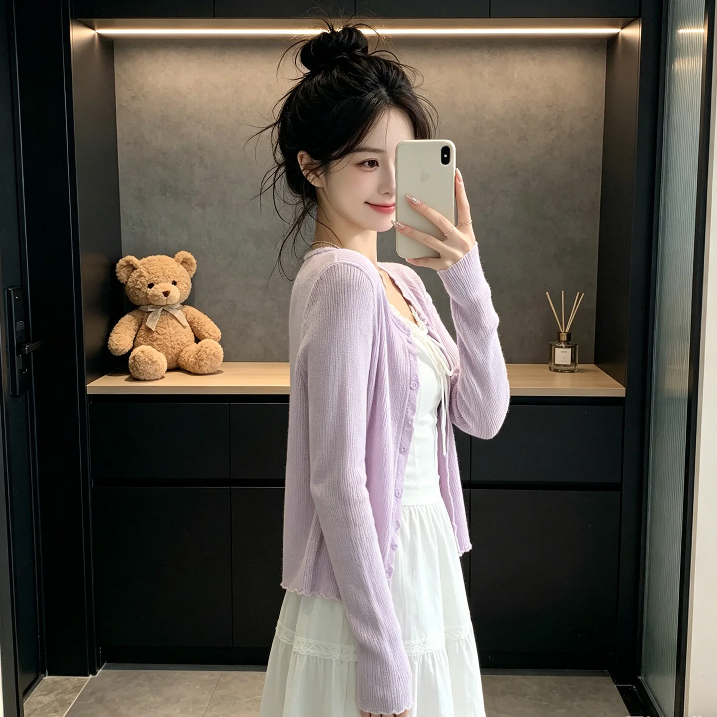

Purple Knitted Cardigan Women's Summer New Style Unique Beautiful Thin Versatile Top Commute Wind Regular Fit Medium Softness