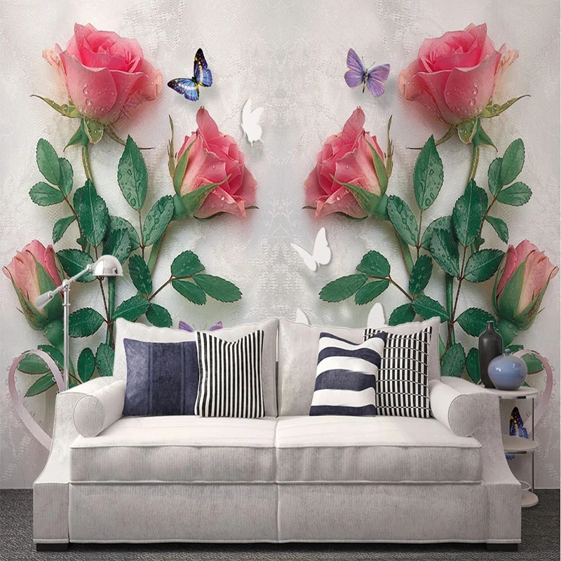Custom Any Size Hand-painted 3D Relief Rose Mural Wallpaper Living Room Bedroom TV Background Papel De Parede Wall Painting