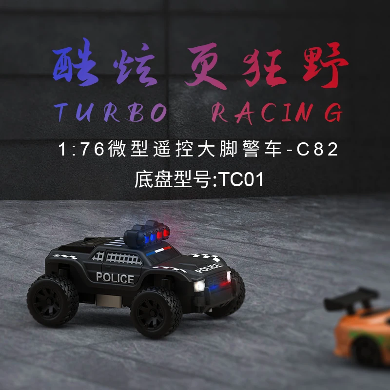 

TURBO RACING C82 Mini Police Car 1:76 RC Full Scale Remote Control Vehicle High Simulation Cool Warning Lights