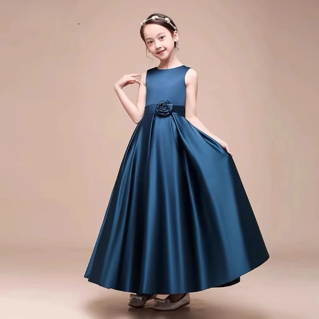 Girl Long Elegant Party Dress with Floral   othes Costumes Flower Girl Catwalk Show Decoration Puffy Skirt for Birthday Princess