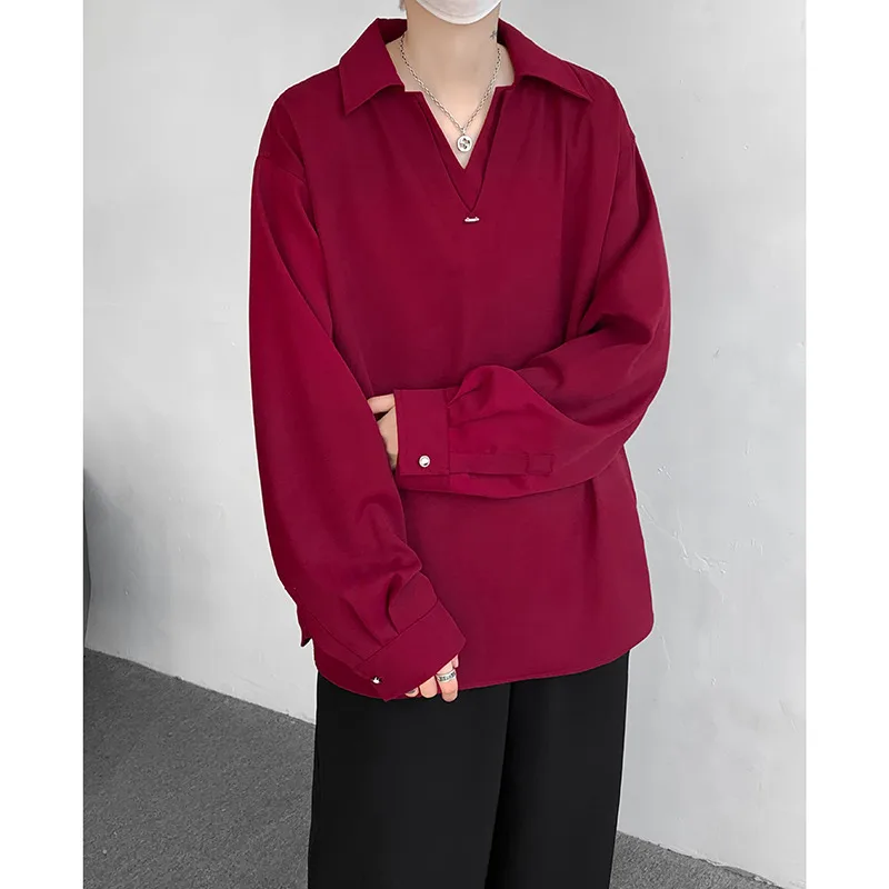 White Long Sleeved Shirt Men Oversized Society Mens Black Dress Shirt Korean Loose Casual Shirt Mens Formal Pullover Shirts