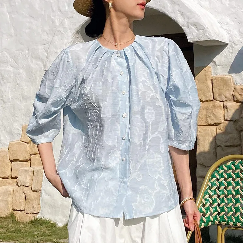 

Autumn French style shirt for women, textured design for women's shirts, socialite style women's clothing, jacquard pattern