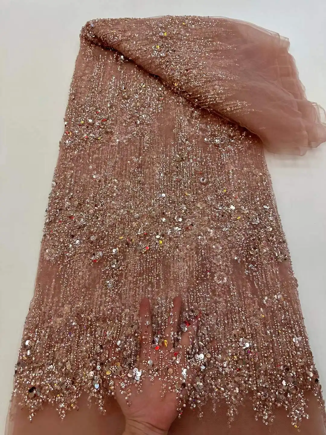 

New Lace Embroidery Sequins Mesh Tulle Lace Fabric For Sewing Women Wedding Party Dresses 5 Yards