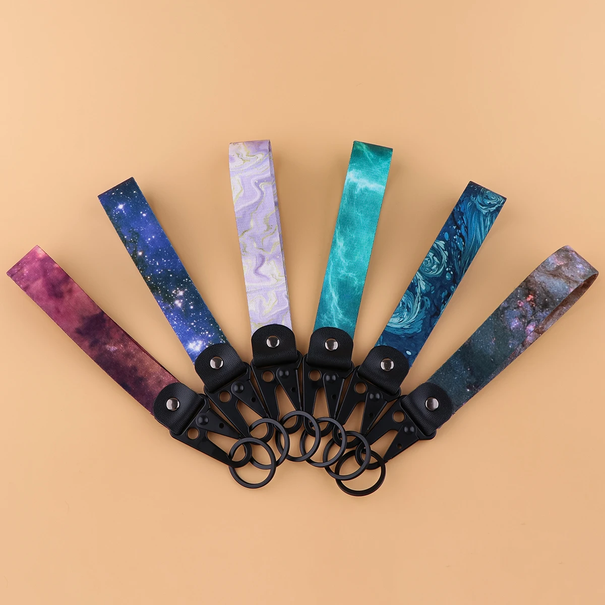 Marble Printing Short Rope Wrist Strap Starry Sky Lanyard for Keys Car Keychain Tags Key Ring Holder Phone Accessories