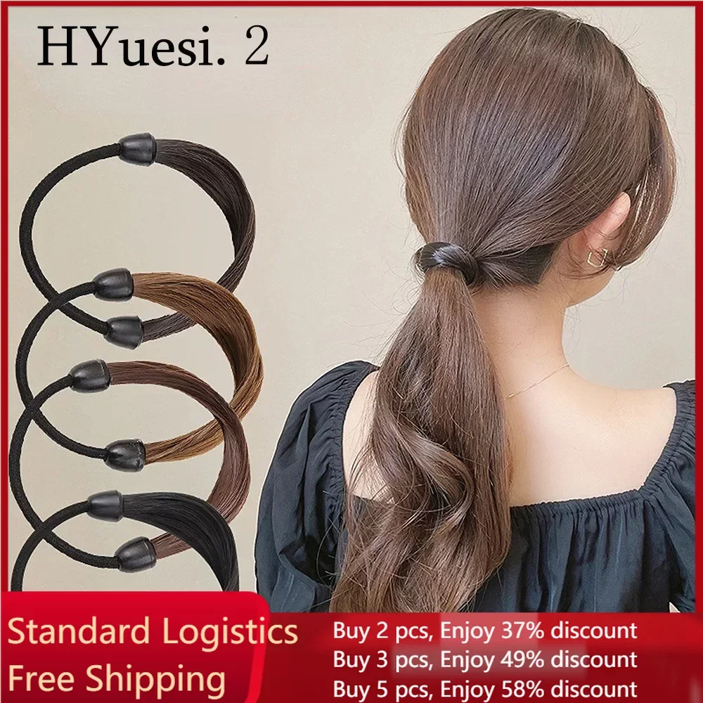 4 Colors Classic Faux Wig Hair Rope Ties Women Girls Simple Elastic Ponytail Holder Braid Straight Rubber Band