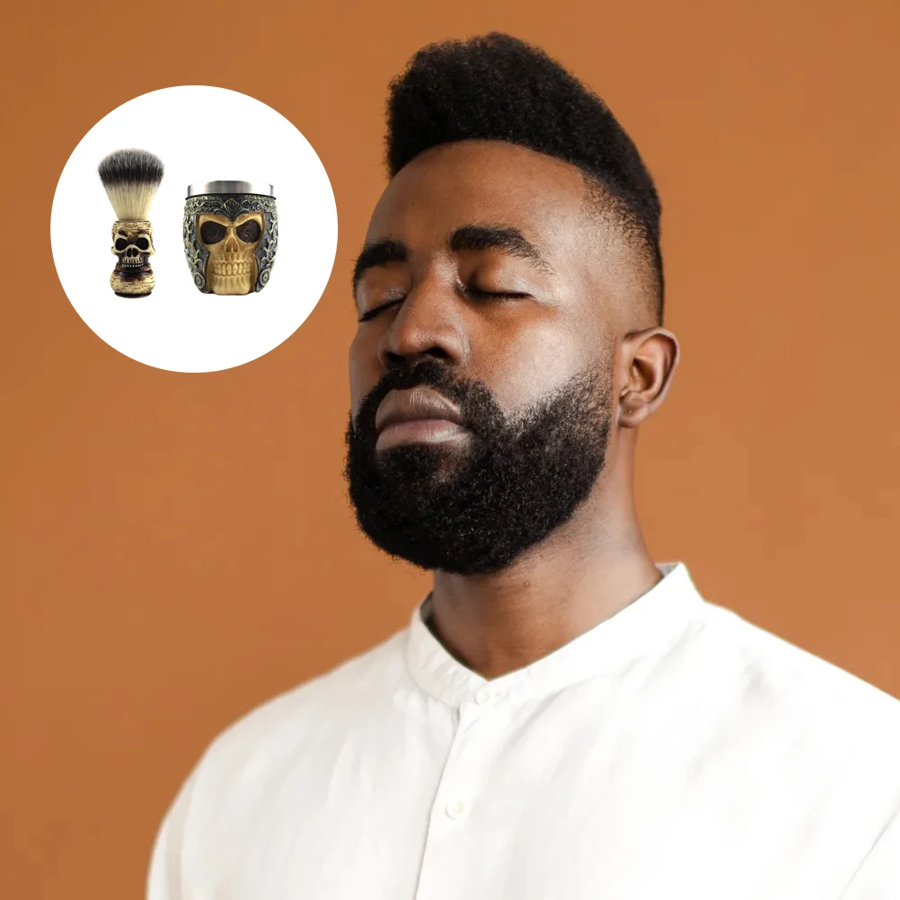 

1Set Beard Brush Set Skull Material Shaving Tool Bowl Comfortable Handle Facial Cleaning Tool Mustache Shaving