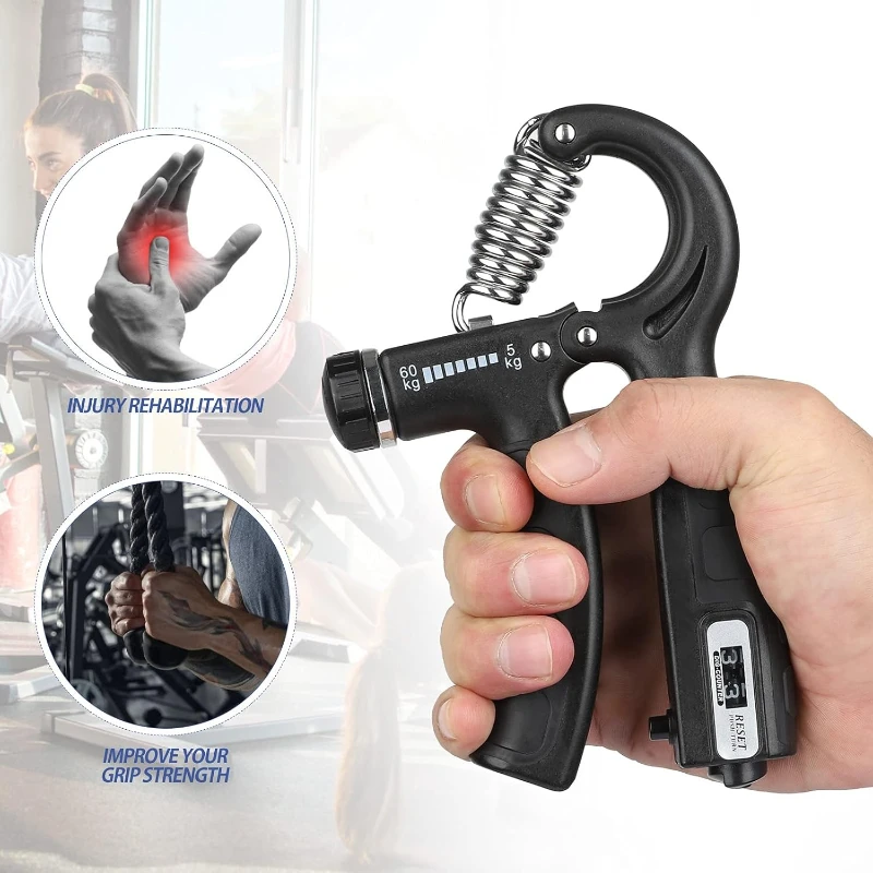 

Adjustable Resistance 5-60kg Grip Strength Trainer with Counter Hand Grip Forearm Strengthener for Athletes Musicians Fitness